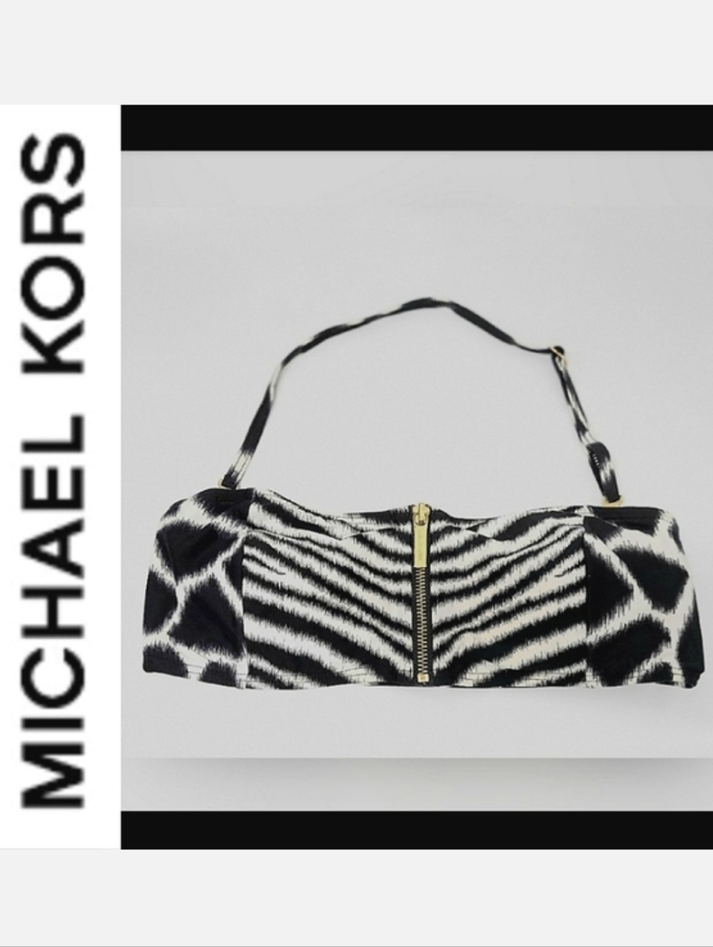 Michael Michael Kors Bandeau Bikini Top Black/White Zebra Print Halter Sz S